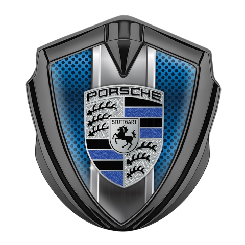 Porsche Fender Emblem Badge Graphite Persian Blue Mesh Steel Pilon Motif