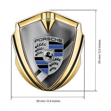 Porsche Bodyside Badge Self Adhesive Gold Horizontal Plates Blue Elements