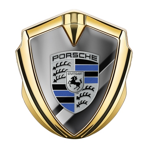 Porsche Bodyside Badge Self Adhesive Gold Horizontal Plates Blue Elements