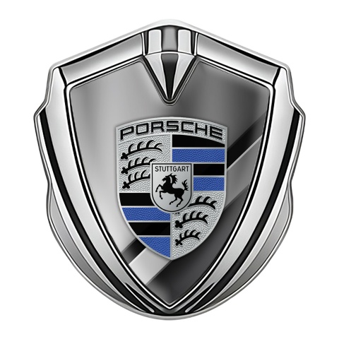 Porsche Bodyside Badge Self Adhesive Silver Horizontal Plates Blue Elements