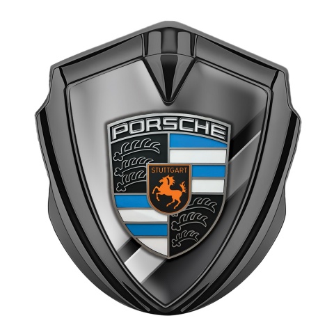 Porsche Fender Emblem Badge Graphite Horizontal Plates Sky Blue Segments