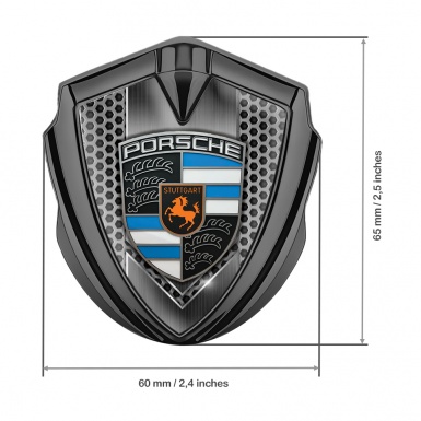 Porsche Trunk Emblem Badge Graphite Grey Honeycomb Blue Elements Crest