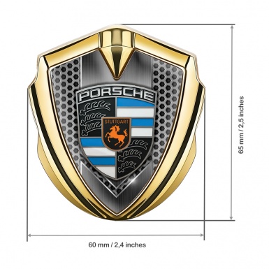 Porsche Trunk Emblem Badge Gold Grey Honeycomb Blue Elements Crest