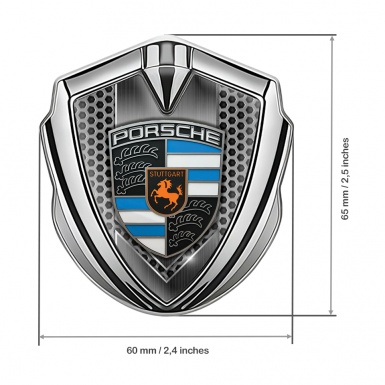 Porsche Trunk Emblem Badge Silver Grey Honeycomb Blue Elements Crest