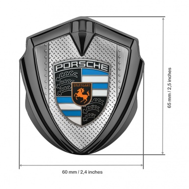 Porsche Metal Emblem Self Adhesive Graphite Riveted Metal Plate Blue Segments
