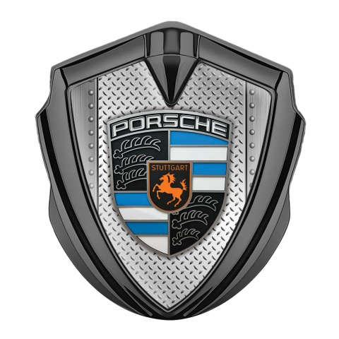 Porsche Metal Emblem Self Adhesive Graphite Riveted Metal Plate Blue Segments