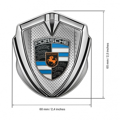 Porsche Metal Emblem Self Adhesive Silver Riveted Metal Plate Blue Segments