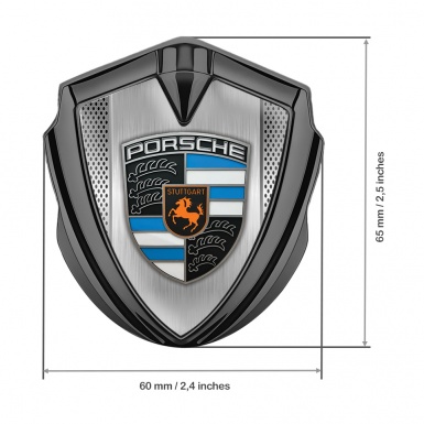 Porsche 3D Car Metal Domed Emblem Graphite Light Mesh Sky Blue Elements