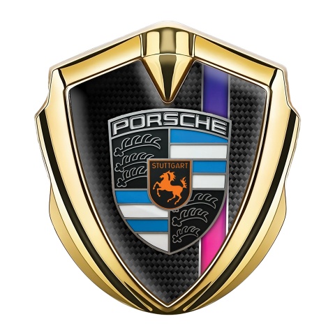 Porsche Bodyside Domed Emblem Gold Black Carbon Purple Gradient Stripe