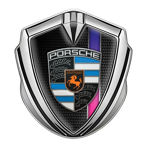 Porsche Bodyside Domed Emblem Silver Black Carbon Purple Gradient Stripe