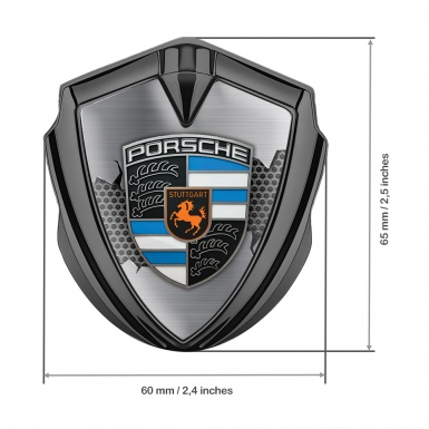 Porsche Bodyside Badge Self Adhesive Graphite Grey Hex Torn Metal Plate