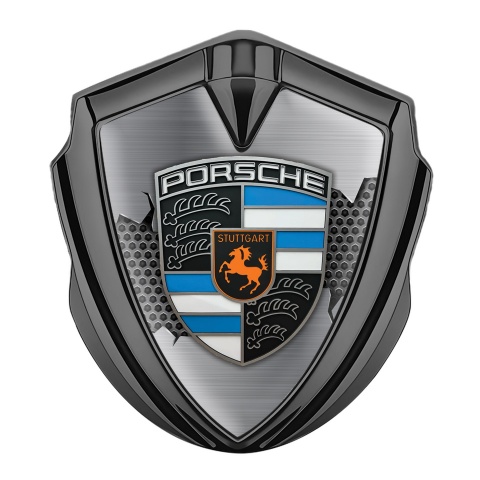 Porsche Bodyside Badge Self Adhesive Graphite Grey Hex Torn Metal Plate