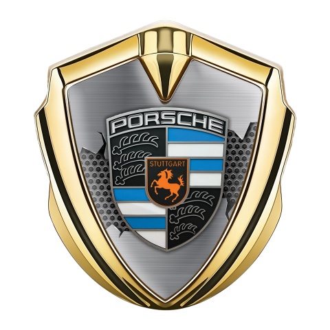 Porsche Bodyside Badge Self Adhesive Gold Grey Hex Torn Metal Plate