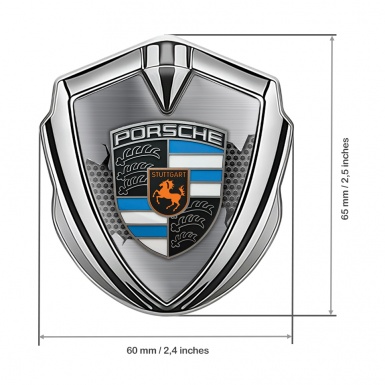 Porsche Bodyside Badge Self Adhesive Silver Grey Hex Torn Metal Plate
