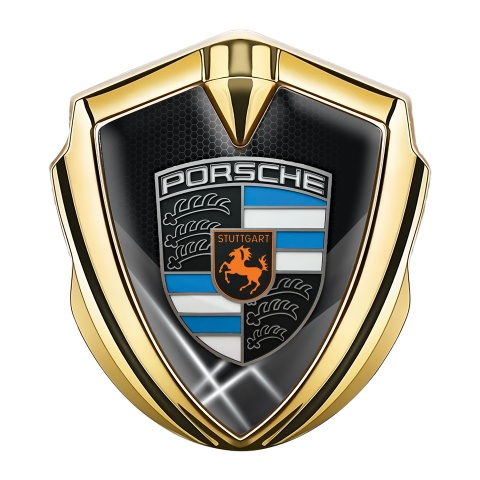 Porsche Tuning Emblem Self Adhesive Gold Light Hex Blue Elements Crest
