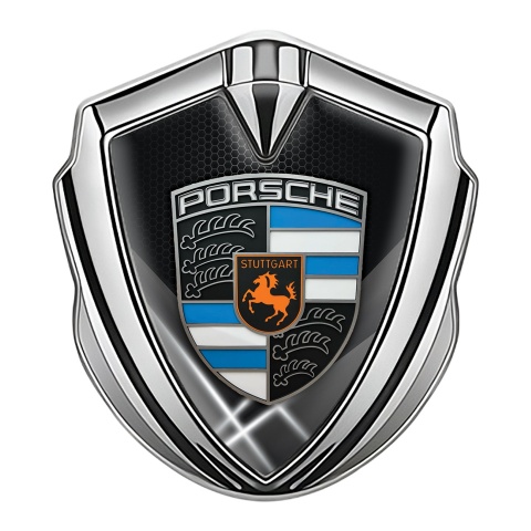 Porsche Tuning Emblem Self Adhesive Silver Light Hex Blue Elements Crest