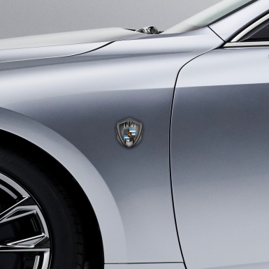 Porsche Metal Emblem Self Adhesive Graphite Steel Grate Blue Elements Crest