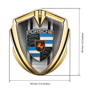 Porsche Metal Emblem Self Adhesive Gold Steel Grate Blue Elements Crest