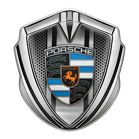 Porsche Metal Emblem Self Adhesive Silver Steel Grate Blue Elements Crest