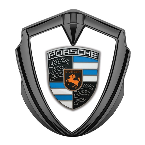 Porsche Bodyside Badge Self Adhesive Graphite White Base Blue Segments