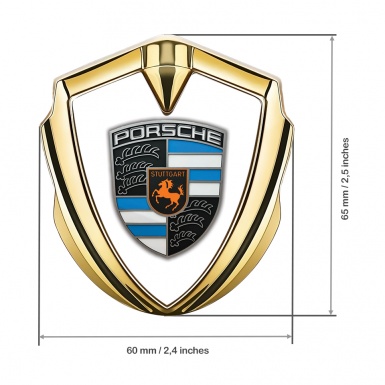 Porsche Bodyside Badge Self Adhesive Gold White Base Blue Segments