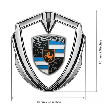 Porsche Bodyside Badge Self Adhesive Silver White Base Blue Segments
