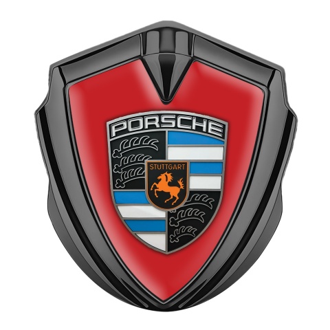 Porsche Tuning Emblem Self Adhesive Graphite Red Base Blue Elements