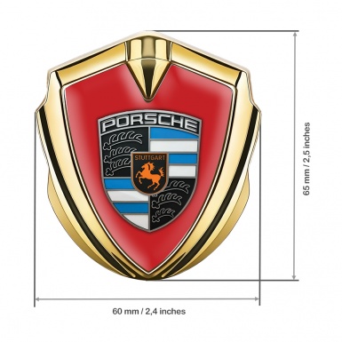 Porsche Tuning Emblem Self Adhesive Gold Red Base Blue Elements