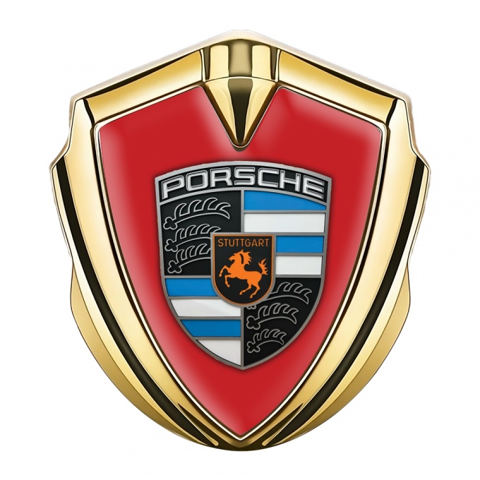 Porsche Tuning Emblem Self Adhesive Gold Red Base Blue Elements