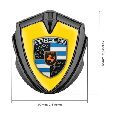 Porsche Fender Metal Domed Emblem Graphite Yellow Electric Blue Elements