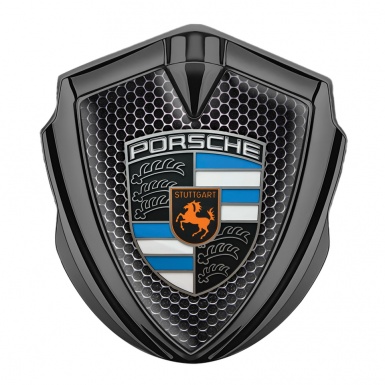 Porsche Fender Emblem Badge Graphite Dark Grate Electric Blue Segments