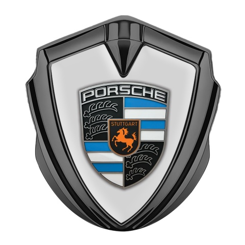 Porsche Metal Emblem Self Adhesive Graphite Pastel Grey Blue Fragments