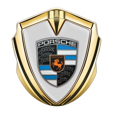 Porsche Metal Emblem Self Adhesive Gold Pastel Grey Blue Fragments