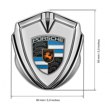 Porsche Metal Emblem Self Adhesive Silver Pastel Grey Blue Fragments