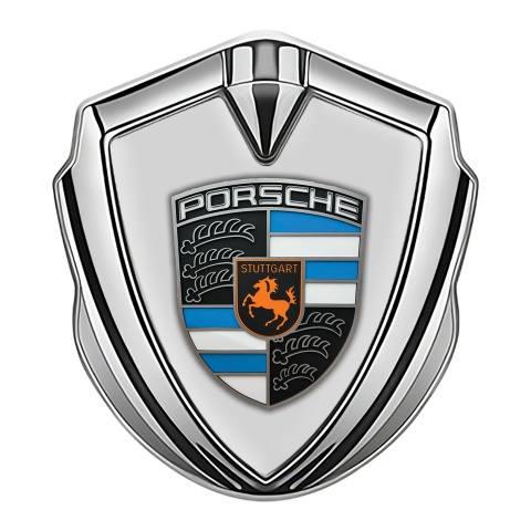Porsche Metal Emblem Self Adhesive Silver Pastel Grey Blue Fragments