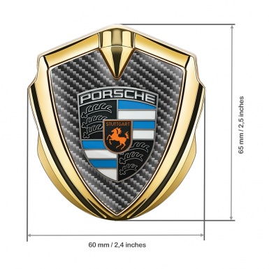 Porsche 3D Car Metal Domed Emblem Gold Dark Carbon Sky Blue Design