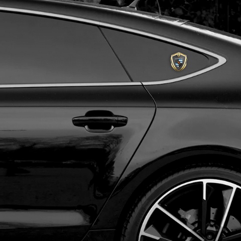 Porsche 3D Car Metal Domed Emblem Gold Dark Carbon Sky Blue Design