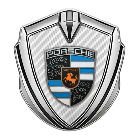Porsche 3D Car Metal Domed Emblem Silver White Carbon Blue Parts