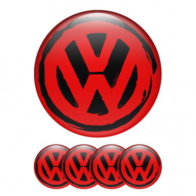 VW Volkswagen Domed Stickers Wheel Center Cap Red Brushed Style