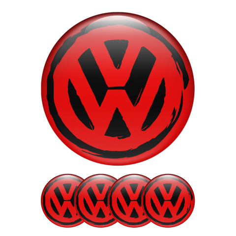 VW Volkswagen Domed Stickers Wheel Center Cap Red Brushed Style