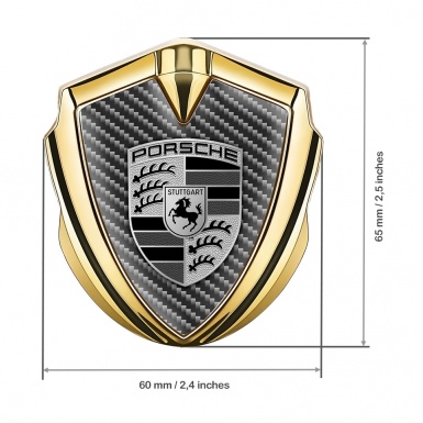 Porsche Tuning Emblem Self Adhesive Gold Dark Carbon Greyscale Crest
