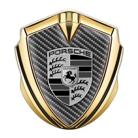 Porsche Tuning Emblem Self Adhesive Gold Dark Carbon Greyscale Crest