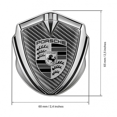 Porsche Tuning Emblem Self Adhesive Silver Dark Carbon Greyscale Crest