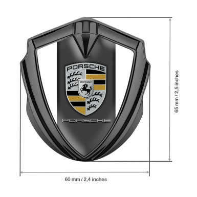 Porsche Fender Metal Domed Emblem Graphite White Grey Base Copper Motif