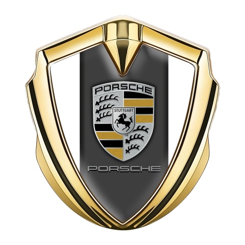 Porsche Fender Metal Domed Emblem Gold White Grey Base Copper Motif