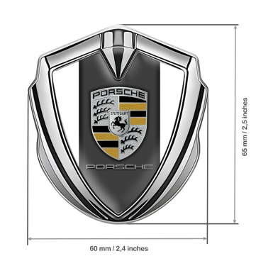 Porsche Fender Metal Domed Emblem Silver White Grey Base Copper Motif