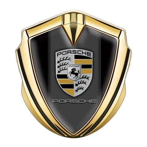 Porsche Trunk Metal Emblem Badge Gold Black Grey Base Brass Color