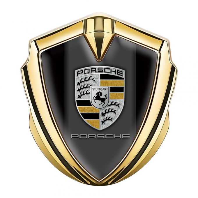 Porsche Trunk Metal Emblem Badge Gold Black Grey Base Brass Color