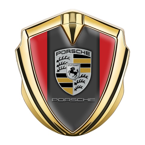 Porsche Self Adhesive Bodyside Emblem Gold Red Base Copper Color