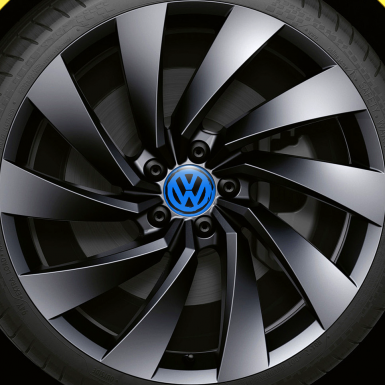 VW Volkswagen Wheel Center Caps Emblem 3D Blue Brushed Style